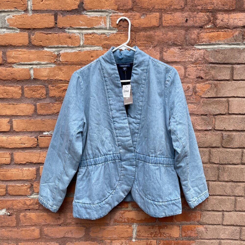 J. Jill Indigo Moonstone Light Wash Padded Denim Blazer Jacket Petite Medium